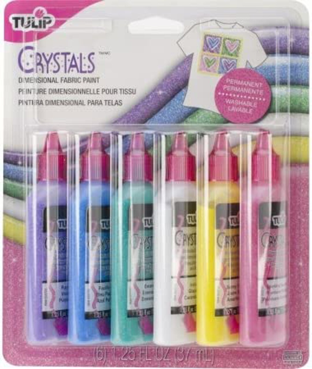 Tulip Crystals Dimensional Fabric Paint Set – Assorted Glitter Colors Permanent & Washable 6 Pack